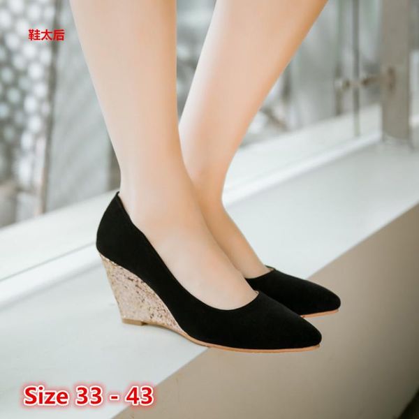 

fashion high heels women wedges pumps party high heel shoes slip on woman wedge shoes big size 33 - 43, Black