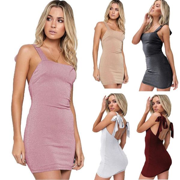 

2020 women's sleeveless lace slim silk dress package hip skirt fashion backless dress club street, Black;gray