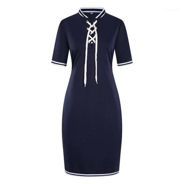 

designer panelled dress 6xl womens summer casual dress stand collar with ribbon pencil dress fashion, Black;gray