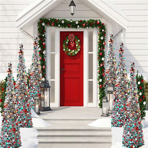 

5ft up colorful christmas tinsel trees plump shiny sequins collapsible xmas tree reusable fireplace office classroom favors