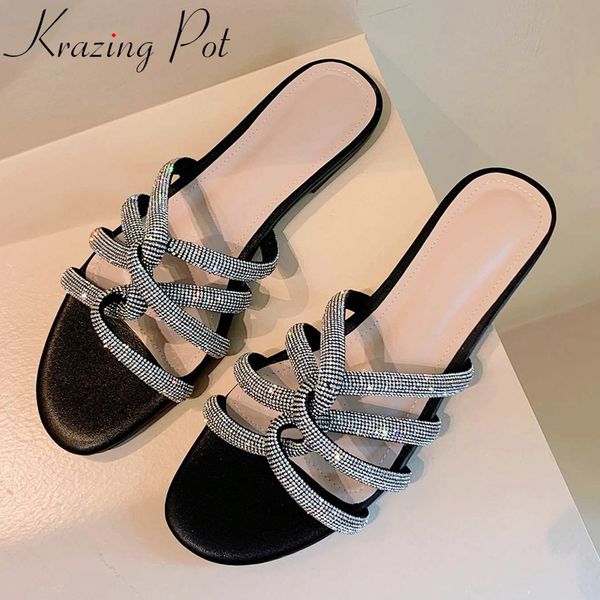 

krazing горшок 2020 горячей продажа горного хрусталя высокой моды peep toe вне тапочки европейского дизайна барышни лоферы женщин l53, Black