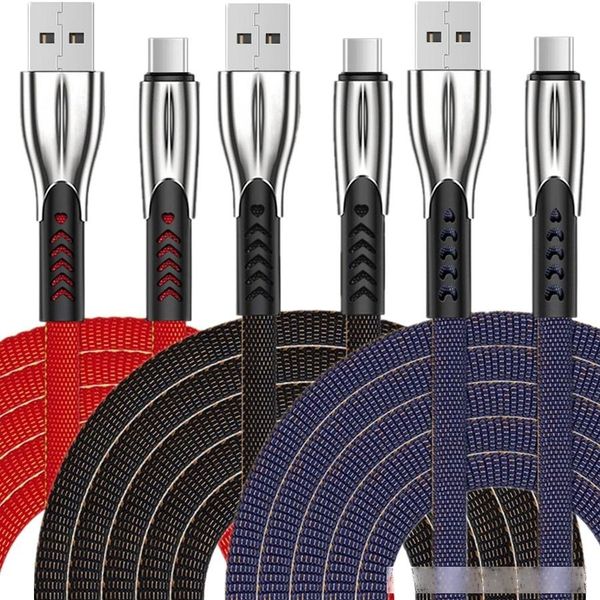 

quick charging zinc alloy fabric flat type c micro usb cable 1m 3ft 3a high speed cables for samsung s8 s9 s10 s20 huawei lg android phone