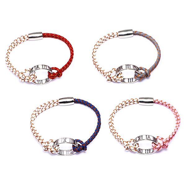

new design double layer genuine leather bracelets for women hand accessories stainless steel circle roman numbers charm bracelet, Golden;silver