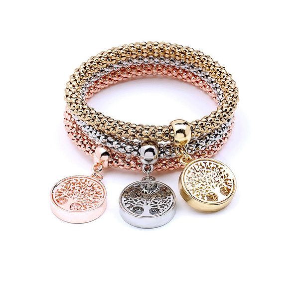 

tree of life bracelets women bangles alloy pendants bracelet three-colour corn chain link bracelets fashion gifts, Golden;silver