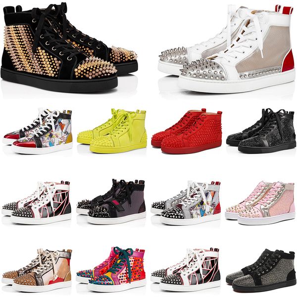 

luxuries desinger red bottoms platform sneakers studded spikes loafers mens womens trainers red bottom women designer flats casual shoes, Black