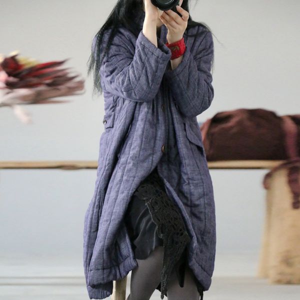 

women's down & parkas johnature winter cotton linen trench coat leisure women clothes 2021 o-neck collar pockets full sleeve casual lon, Black