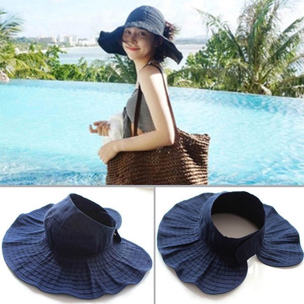 

summer woman anti-uv sun hat riding folding sun hat empty hats beach wide brim visor, Blue;gray