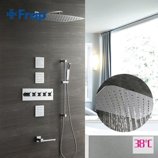 

frap термостат ванна ливень душ набор смесители стене ванной кран нажмите смеситель duism