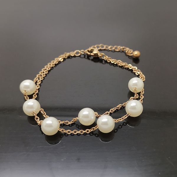 

2020 designer new double titanium steel rose gold pearl bracelet simple small fresh wild sweet birthday gift jewelry wholesale