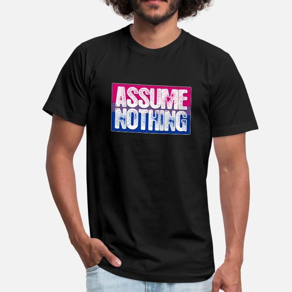 

assume nothing bisexual pride flag t shirt men printing 100% cotton o-neck costume cute funny casual summer slim shirt