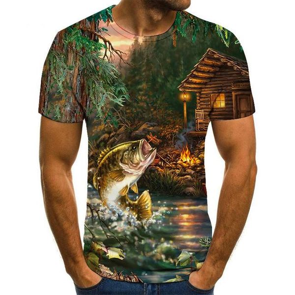 

fish pattern trend youth cool 3d print shirts horror graphic harajuku men clothing