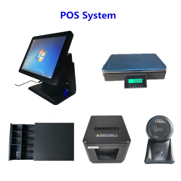 

system 15" touch screen cash register, 80mm thermal printer, cash drawer, 1d barcode scanner for supermarkets retail stores