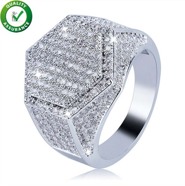 

hip hop jewelry mens ring diamond rings luxury designer gold silver iced out bling micro pave cz geometry finger ring charms fashion wedding, Golden;silver