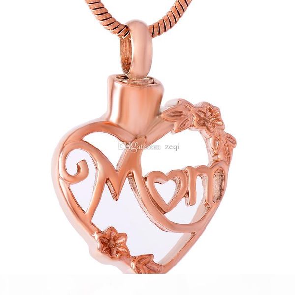 

ijd9465 mom heart stainless steel cremation pendant necklace memory funeral casket ashes keepsake urn necklace, Silver