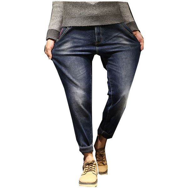 

2020 autumn new velvet black stretch men jeans fashion harlan pants trousers, Blue
