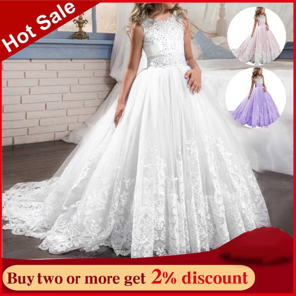

summer white lace long bridesmaid kids dress for girl princess girl children elegant dress evening flower wedding teenager, Red;yellow