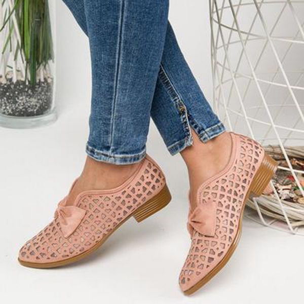

2020 fashion retro womens breathable hollow bow-knot square-heeled roman casual shoes drop shipping, Black