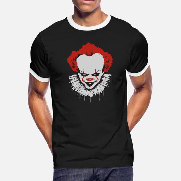 

stephen king s it pennywise clown funny t shirt men knitted 100% cotton round collar letters graphic comical spring vintage shirt