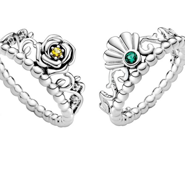 

2020 new summer little mermaid ariel tiara ring beauty and beast belle tiara ring women engagement jewelry making wedding rings, Golden;silver