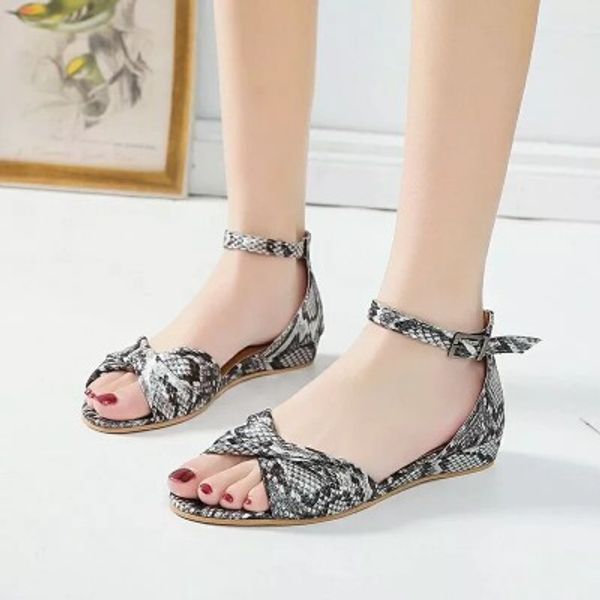 

flat bottom 3 color bow knot buckle female casual women sandals, Black