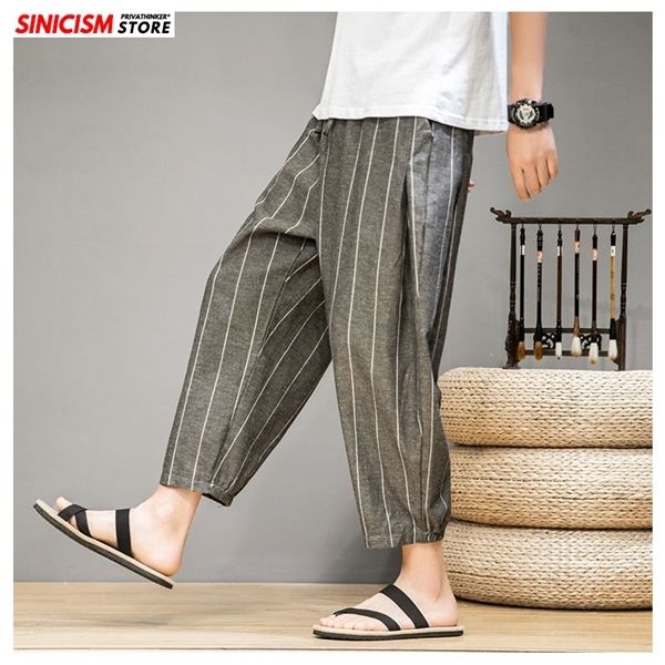 

mrgoldenbowl магазин мужской полосатый хлопок льняные брюки мужчины до щиколотки свободные шаровары mens 2020 год сбора винограда вскользь б, Black