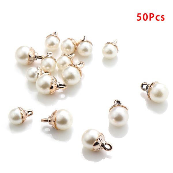 

50pcs imitation pearl beads charms pendants rhinestone ivory color for jewelry making earring bracelet necklace diy, Bronze;silver