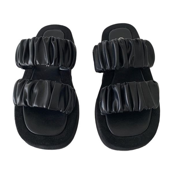 

2020 summer women slipper ladies outdoor elegant folds slides sandals wedge high heels slip on slipper, Black
