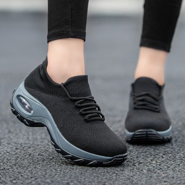 

women's shoes sports shoes women flying woven socks rocking casual running, Black
