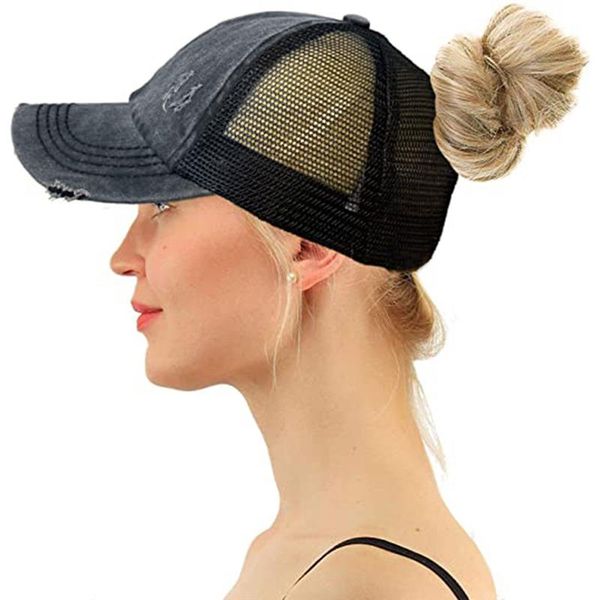 

fashionable womens baseball cap messy bun baseball cap criss cross hat, Blue;gray