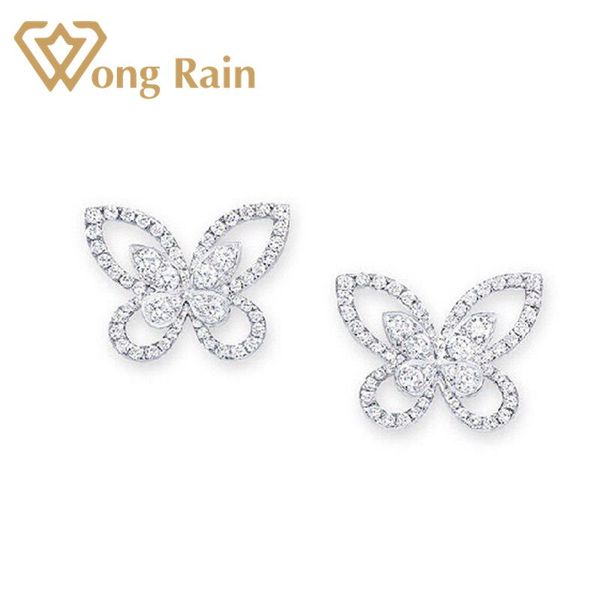 

wong rain luxury 100% 925 sterling silver created moissanite gemstone birthstone butterfly earrings ear studs jewelry wholesale, Golden;silver