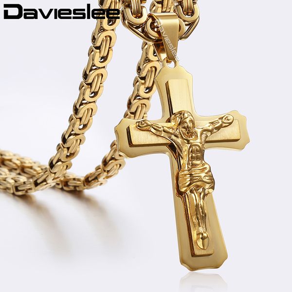 

layers jesus christ cross pendant necklace for men silver gold stainless steel byzantine mens pendant cross necklaces