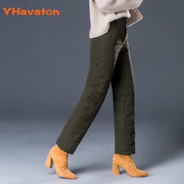

yhavaton 2020 new elegant winter white duck down pants women high waist thick warm wide leg pants trousers women high quality, Black;white