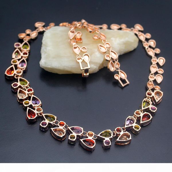 

jewelry sets rose gold natural gemstone rhinestone garnet amethyst peridot morganite hermosa necklace earring bracelet, Slivery;golden