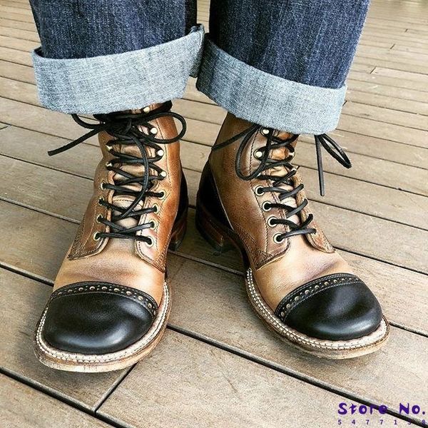 

fashion men shoes vintage pu leather hand stitching boots lace up mens boots casual zapatos de hombre lp393, Black