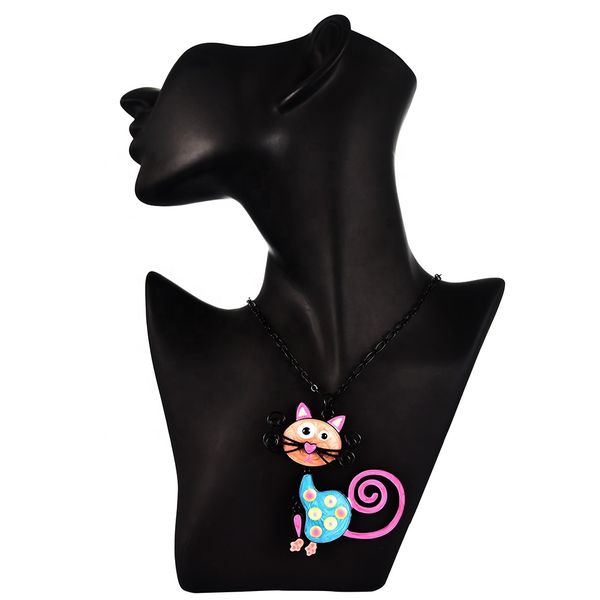 

women necklace colorful enamel funny cat pendants and necklaces for men women long black chain fashion trendy collar choker necklace, Silver