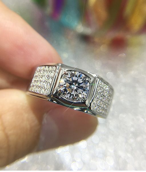 

choucong brand stunning luxury male jewelry real 925 sterling silver round cut large white z diamond promise wedding band ring foe men, Slivery;golden