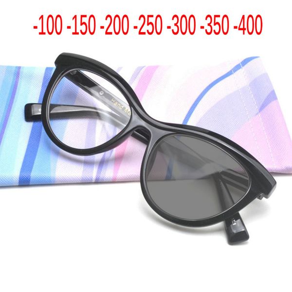 

new women cat pchromic finished myopia glasses psensitive chameleon anti-glare change color lens prescription glasses nx, Black