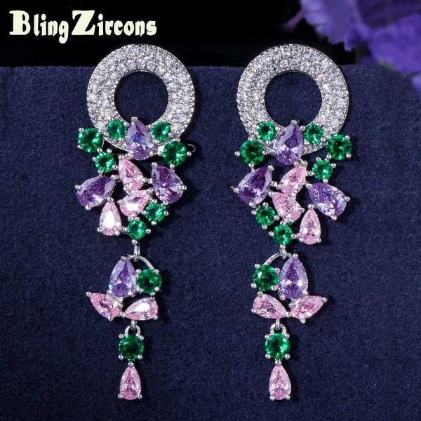 

dangle & chandelier beaqueen artistic cubic zircon colorful bohemian jewelry micro paved cz crystal long hanging drop earrings for women e14, Silver