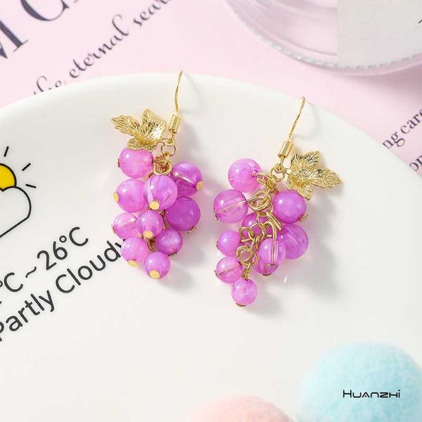 

huanzhi 2020 new korean version summer trendy purple green grape fruit lovely sweet earrings for women girls party jewelry gifts, Silver