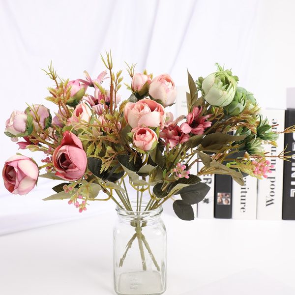 

1 pieces wedding decoration home decor artificial small rose flowers head bouquet holding flowers interior beautification gifts