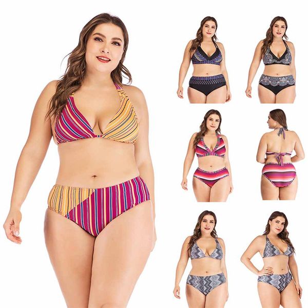 

women plus size swimwear obesity bikini sets women oversize swimsuit girls multi-color beachwear for swimming pool party