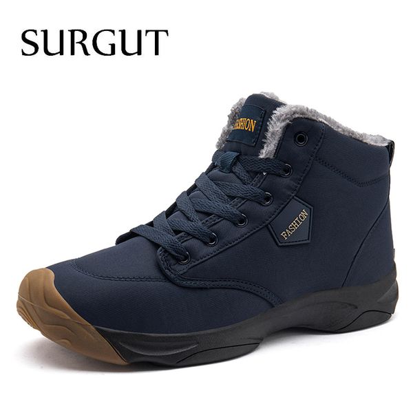 

surgut men boots winter shoes for men lace-up style winter fashion casual boots plush keep warm youth cotton shoes snow, Black