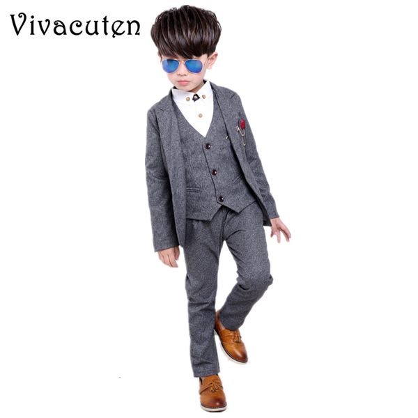 

brand boys formal suits wedding party tuxedo blazer vest pants 3pcs set gentleman kids blazer children performance clothes f005, Blue