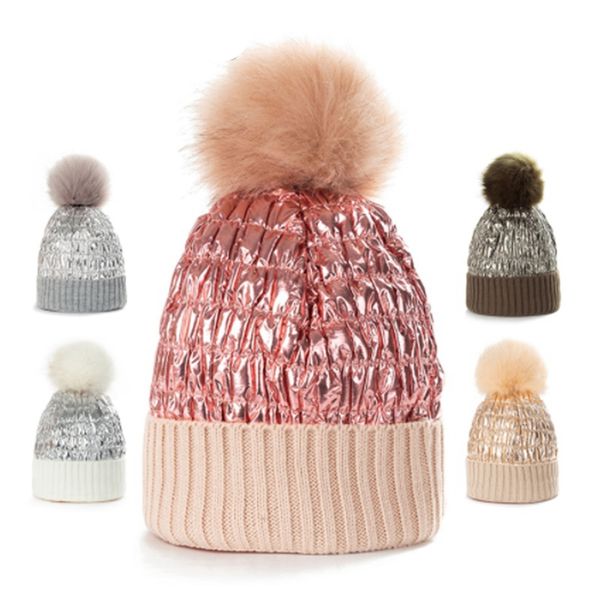

wzcx glossy keep warm girl pompom hat korean version fashion new splice casual elasticity women beanie winter hat, Blue;gray