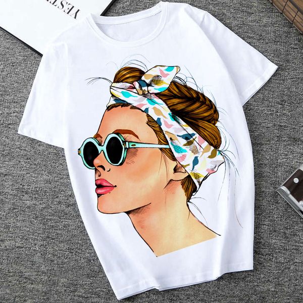

plus size women summer vogue print lady casual t-shirt harajuku streetwear short sleeve o-neck tees camisetas mujer, White