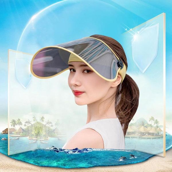 

summer women transparent sun visor hat adjustable cap cover flexible protection cap d5i2, Blue;gray