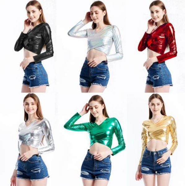 

casual apparel womens light designer tshirts v neck long sleeve solid color female clothing short style sexy, White
