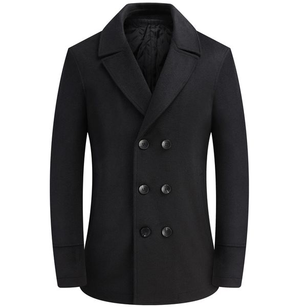 

new mens business casual wool blends coat lapel double breasted male jacket black gray navy u14