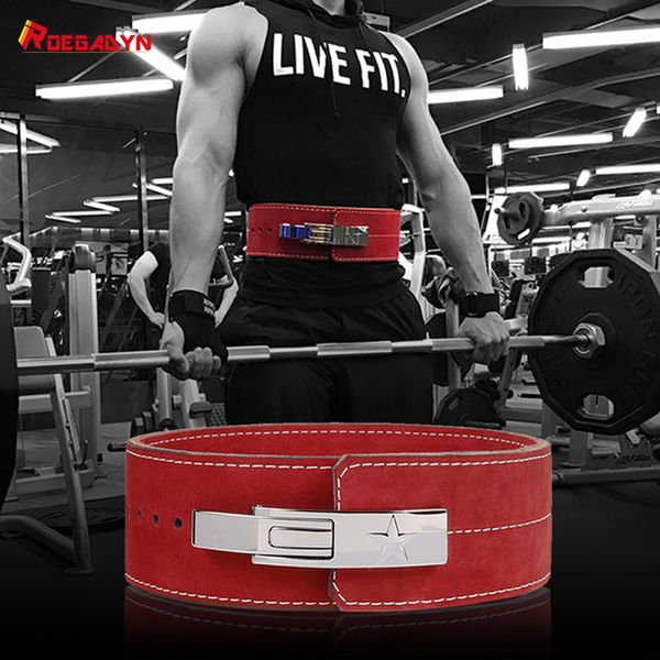 

roegadyn gym body belt waist trainer dip gym belt for men waist support leather weight lifting belt gym back support fitness t200827, Black;brown