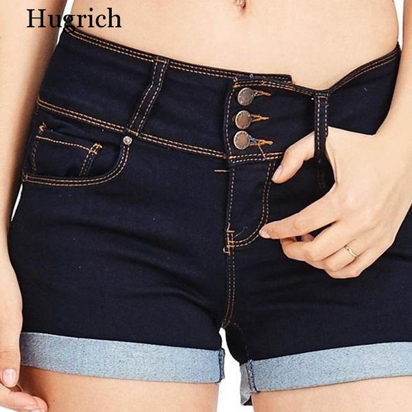 

high-waist jean button zipper women's denim shorts scratched pocket design shorts femme short mujer pantalones cortos mujer, White;black